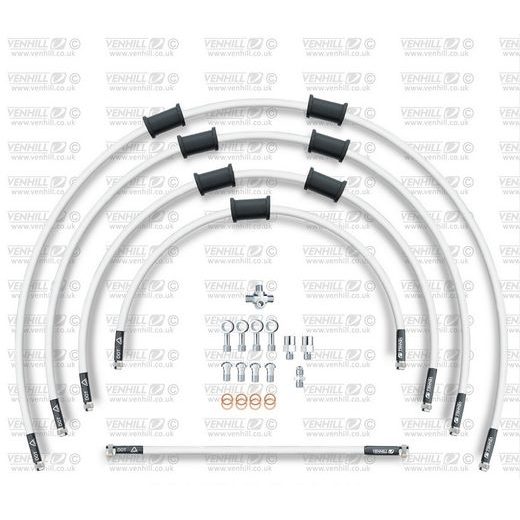 STANDARD FRONT BRAKE HOSE KIT VENHILL POWERHOSEPLUS SUZ-10001FS-WT (5 HOSES IN KIT) WHITE HOSES, STAINLESS STEEL FITTINGS
