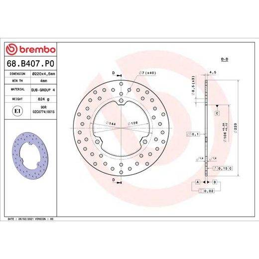 KOČIONA DISK BREMBO 68B407P0 FIX