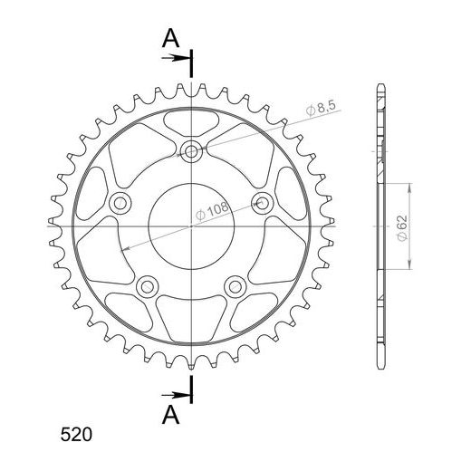 LANČENIK ZADNJI SUPERSPROX RFE-701:39-BLK CRNI 39T, 520