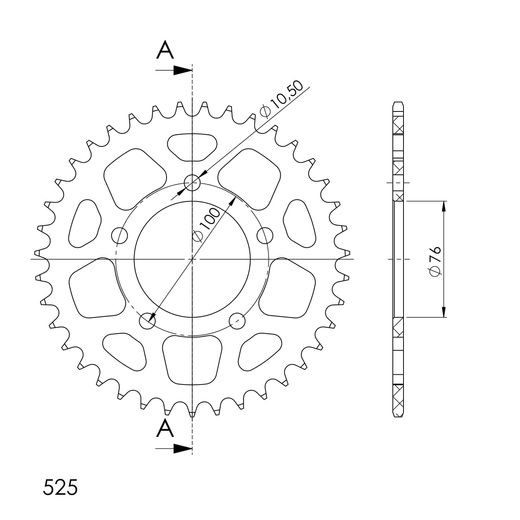 REAR ALU SPROCKET SUPERSPROX RAL-7092:38-BLK CRNI 38T, 525