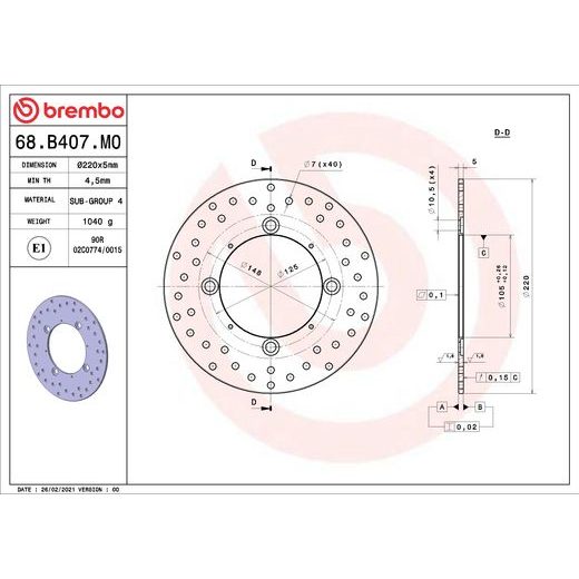 KOČIONA DISK BREMBO 68B407M0 FIX