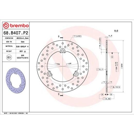 KOČIONA DISK BREMBO 68B407P2 FIX