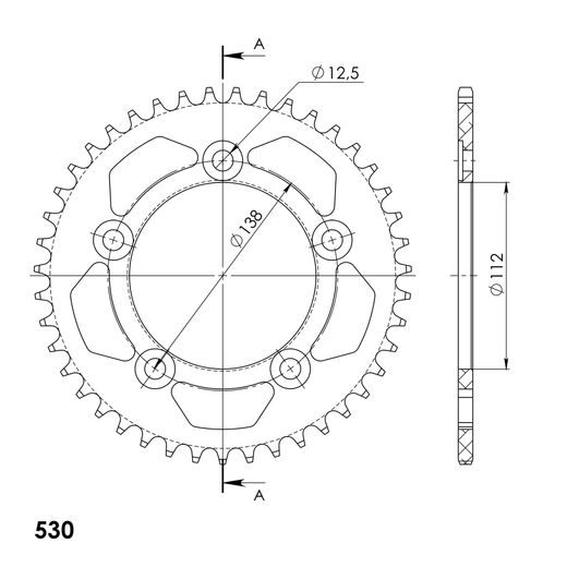 REAR ALU SPROCKET SUPERSPROX RAL-302:43-BLK CRNI 43T, 530