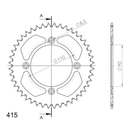 REAR ALU SPROCKET SUPERSPROX RAL-452:42-BLK CRNI 42T, 415