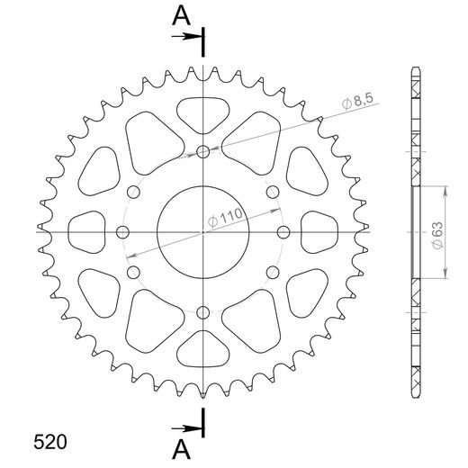 REAR ALU SPROCKET SUPERSPROX RAL-905:43-ORG ORANGE 43T, 520