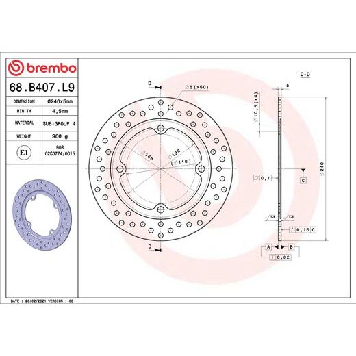 KOČIONA DISK BREMBO 68B407L9 FIX