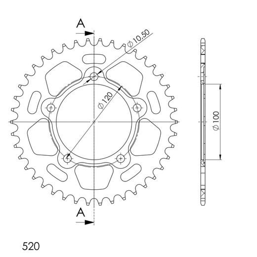 REAR ALU SPROCKET SUPERSPROX RAL-7025:42-RED CRVEN 42T, 520