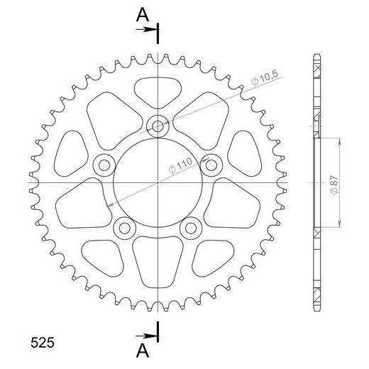 REAR ALU SPROCKET SUPERSPROX RAL-807:48-BLK CRNI 48T, 525