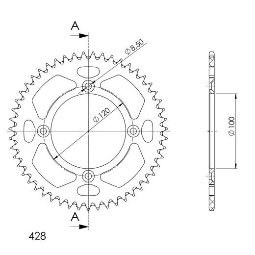 REAR ALU SPROCKET SUPERSPROX RAL-998:51-BLU PLAVI 51T, 428