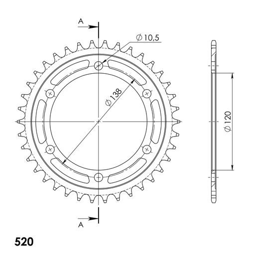 LANČENIK ZADNJI SUPERSPROX RFE-846/2:38-BLK CRNI 38T, 520