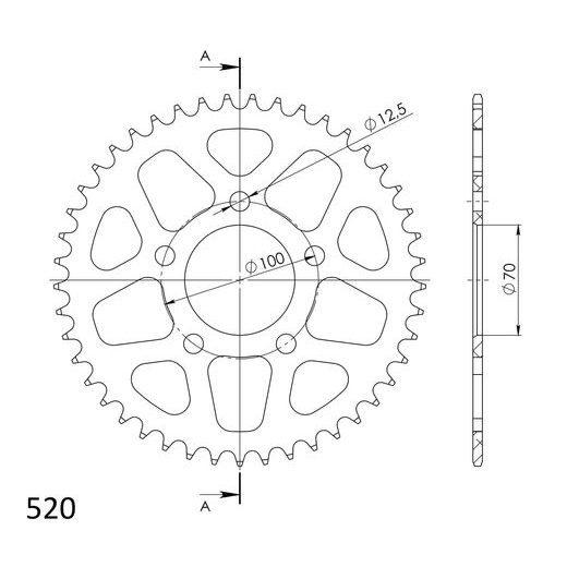REAR ALU SPROCKET SUPERSPROX RAL-728:45-BLK CRNI 45T, 520