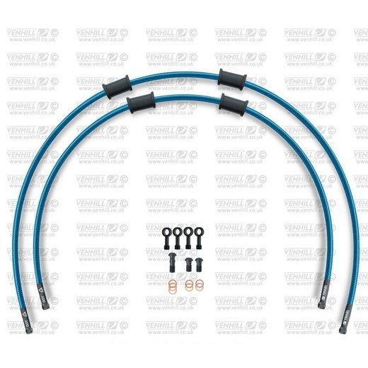 RACE FRONT BRAKE HOSE KIT VENHILL POWERHOSEPLUS KAW-2003FB-TB (2 HOSES IN KIT) TRANSLUCENT BLUE HOSES, BLACK FITTINGS