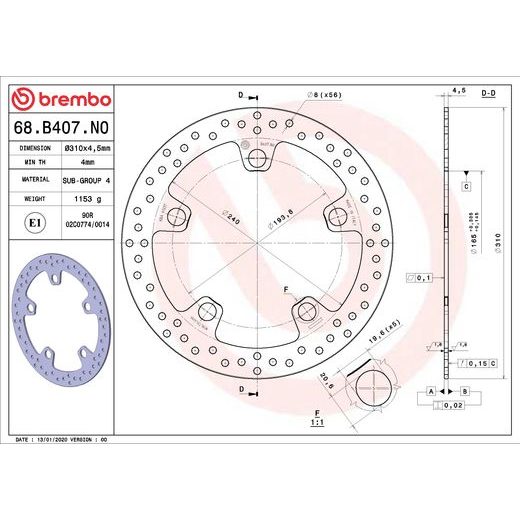 KOČIONA DISK BREMBO 68B407N0 FIX