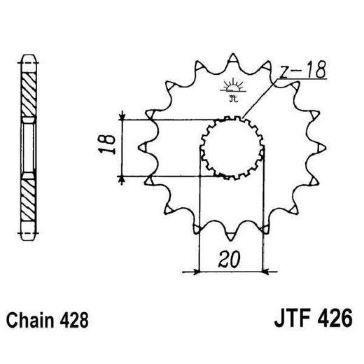ŘETĚZOVÉ KOLEČKO JT JTF 426-14 14 ZUBŮ, 428