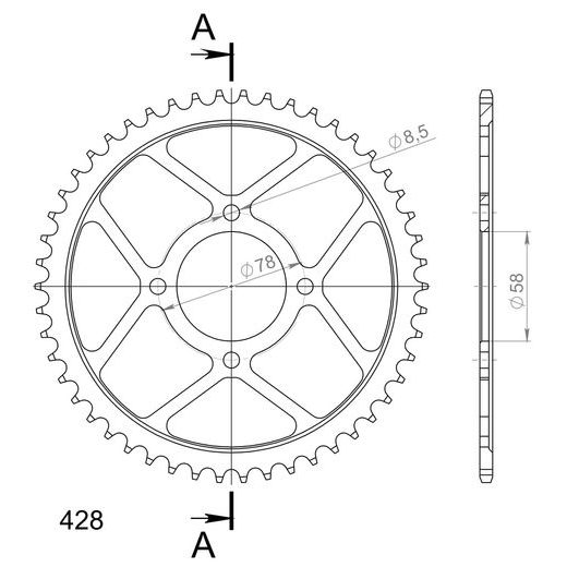 ŘETĚZOVÁ ROZETA SUPERSPROX RFE-810:50-BLK ČERNÝ 50 ZUBŮ, 428