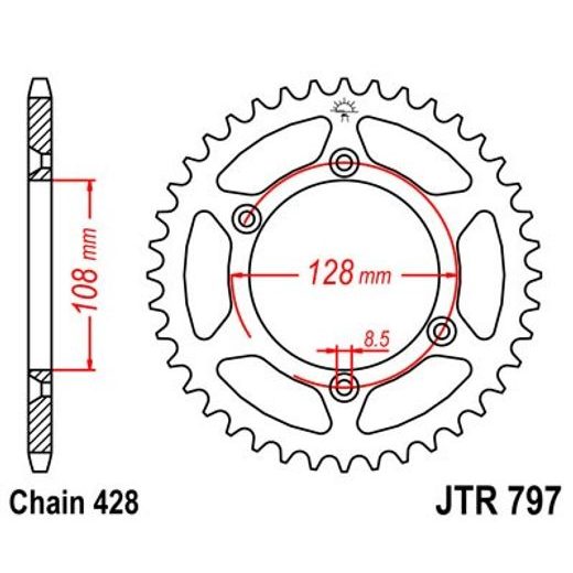 ŘETĚZOVÁ SADA EK - STŘÍBRNÝ ŘETĚZ 428 SRO, O-KROUŽEK, KOLEČKO JT, ROZETA JT PRO SUZUKI DR-Z 125 / L 2007-2024