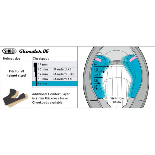 SHOEI GLAMSTER06CHEEK PAD 31MM (GL6/GLM)