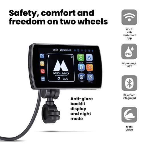 BIKEPLAY PRO – DISPLEJ NA MOTORKU S NAPÁJECÍM KABELEM MIDLAND C1682