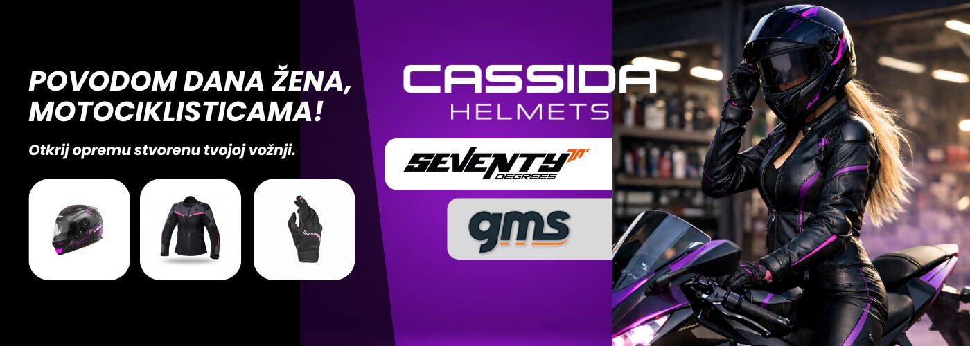 Ženska moto oprema za Dan žena – kacige, jakne i rukavice za motociklistice brendova Cassida Helmets, Seventy Degrees i GMS