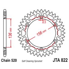 REAR ALU SPROCKET JT JTA 822-52BLK 52T, 520 CRNI