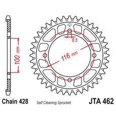 REAR ALU SPROCKET JT JTA 462-51BLK 51T, 428 CRNI