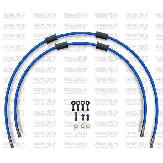 CROSSOVER FRONT BRAKE HOSE KIT VENHILL POWERHOSEPLUS SUZ-2001FB-SB (2 HOSES IN KIT) SOLID BLUE HOSES, BLACK FITTINGS