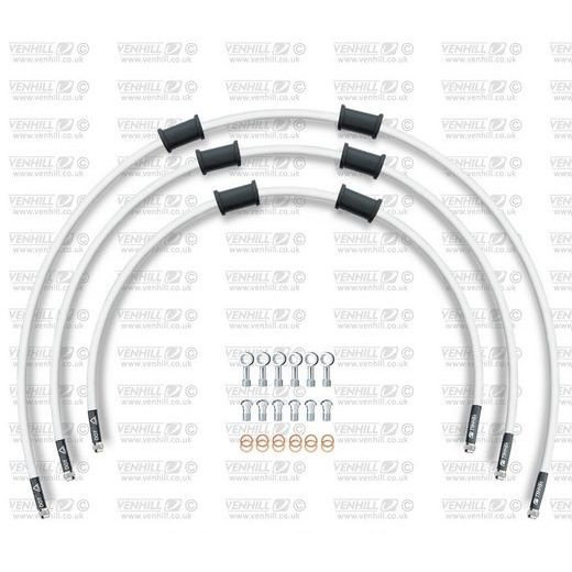 STANDARD FRONT BRAKE HOSE KIT VENHILL POWERHOSEPLUS SUZ-2004FS-WT (3 HOSES IN KIT) WHITE HOSES, STAINLESS STEEL FITTINGS