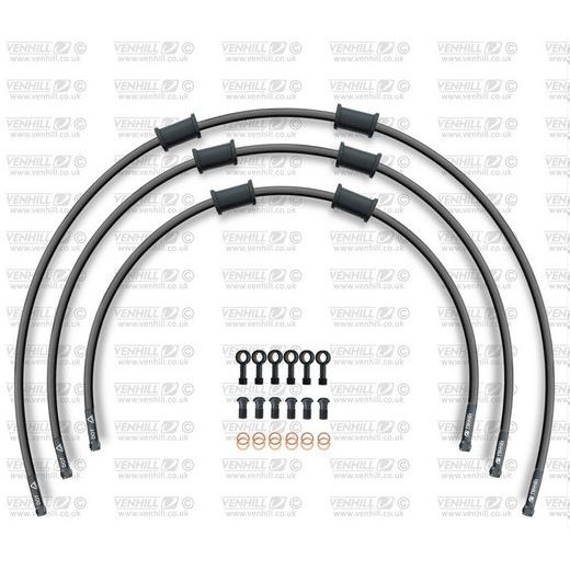 STANDARD FRONT BRAKE HOSE KIT VENHILL POWERHOSEPLUS KAW-2002FB-BK (3 HOSES IN KIT) BLACK HOSES, BLACK FITTINGS