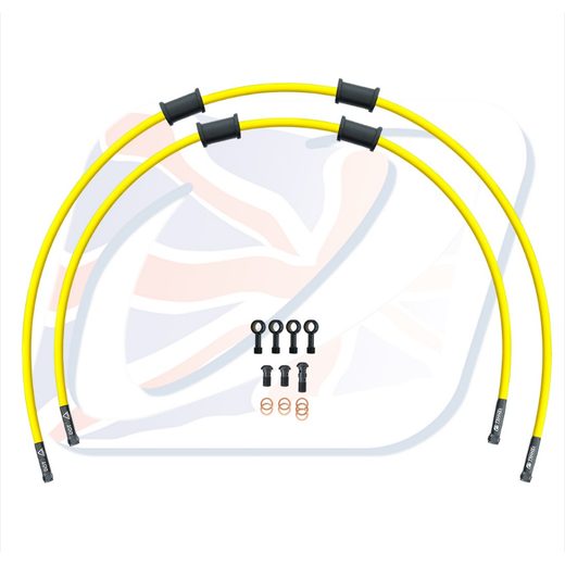 CROSSOVER FRONT BRAKE HOSE KIT VENHILL POWERHOSEPLUS KAW-7020FB-YE (2 HOSES IN KIT) YELLOW HOSES, BLACK FITTINGS