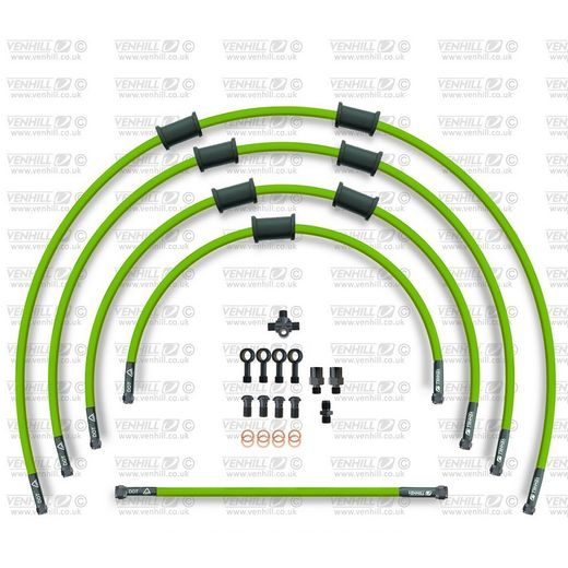 STANDARD FRONT BRAKE HOSE KIT VENHILL POWERHOSEPLUS KAW-11006FB-GR (3 HOSES IN KIT) GREEN HOSES, BLACK FITTINGS