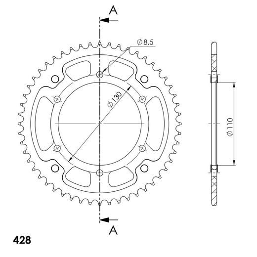 LANČENIK ZADNJI SUPERSPROX STEALTH RST-1870:52-RED CRVEN 52T, 428