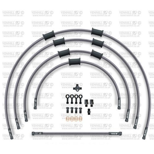 STANDARD FRONT BRAKE HOSE KIT VENHILL POWERHOSEPLUS KAW-6002FB (5 HOSES IN KIT) CLEAR HOSES, BLACK FITTINGS