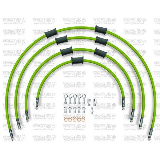 STANDARD FRONT BRAKE HOSE KIT VENHILL POWERHOSEPLUS SUZ-5004FS-GR (4 HOSES IN KIT) GREEN HOSES, STAINLESS STEEL FITTINGS