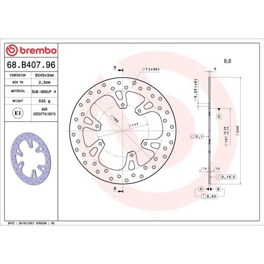 KOČIONA DISK BREMBO 68B40796 FIX