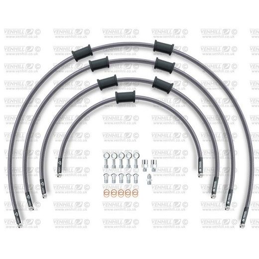 STANDARD FRONT BRAKE HOSE KIT VENHILL POWERHOSEPLUS SUZ-5004FS (4 HOSES IN KIT) CLEAR HOSES, STAINLESS STEEL FITTINGS