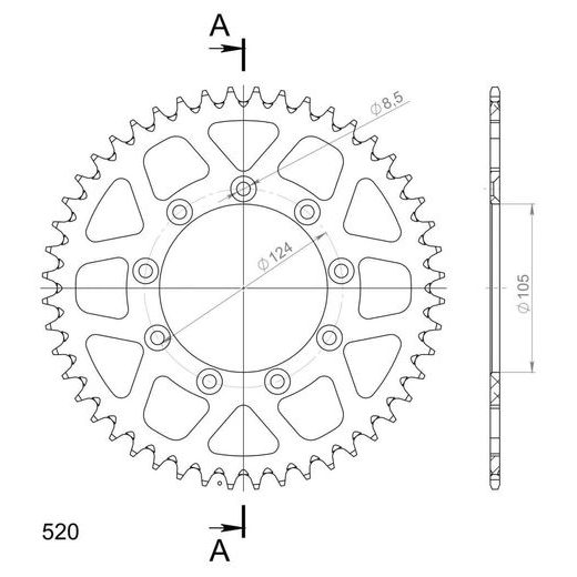 REAR ALU SPROCKET SUPERSPROX RAL-151:48-BLK PLAVI 48T, 520