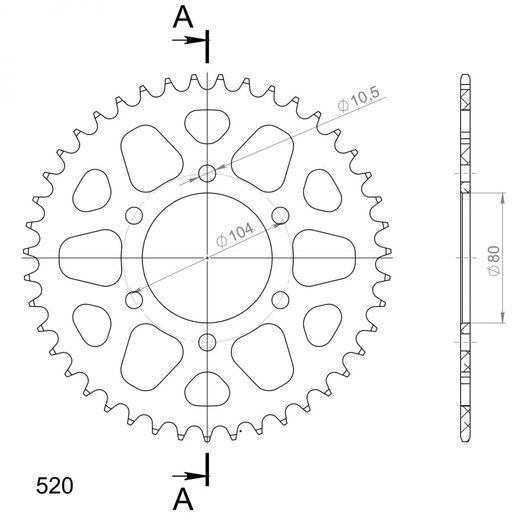 REAR ALU SPROCKET SUPERSPROX RAL-478:43-GRN GREEN 43T, 520