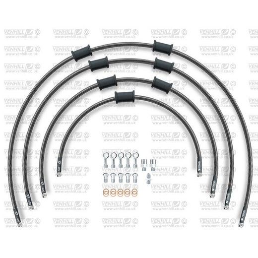 STANDARD FRONT BRAKE HOSE KIT VENHILL POWERHOSEPLUS KAW-10026F-CB (4 HOSES IN KIT) CARBON HOSES, CHROMED FITTINGS