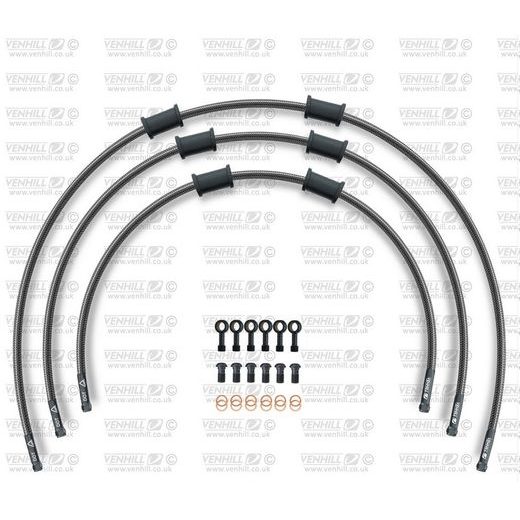 STANDARD FRONT BRAKE HOSE KIT VENHILL POWERHOSEPLUS SUZ-7016FB-CB (3 HOSES IN KIT) CARBON HOSES, BLACK FITTINGS