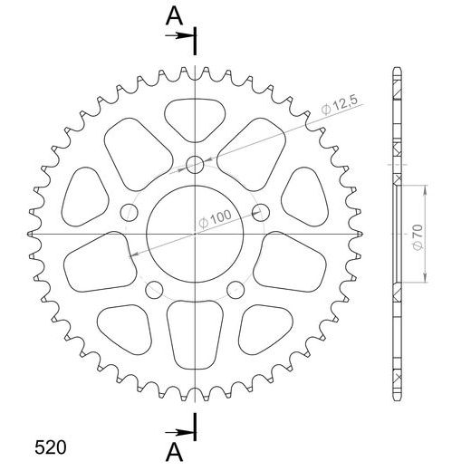 REAR ALU SPROCKET SUPERSPROX RAL-728:46-BLK CRNI 46T, 520