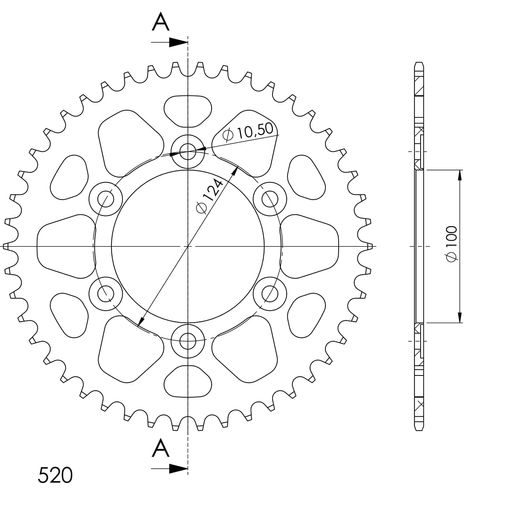 REAR ALU SPROCKET SUPERSPROX RAL-735:46-BLK CRNI 46T, 520