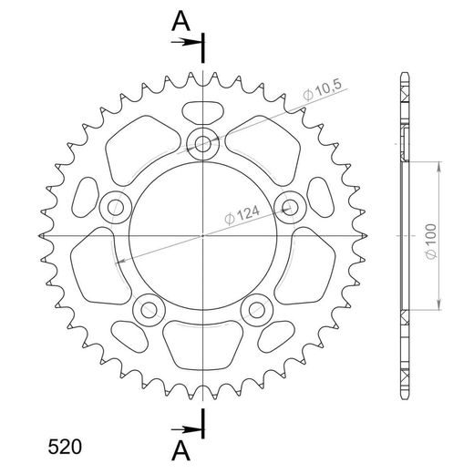 REAR ALU SPROCKET SUPERSPROX RAL-743:42-BLK CRNI 42T, 520