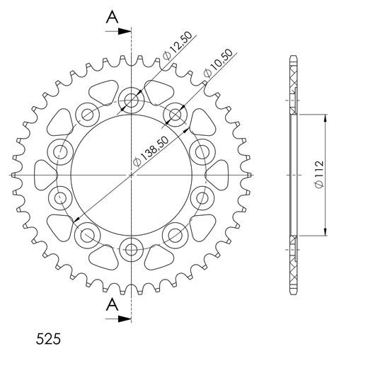 REAR ALU SPROCKET SUPERSPROX RAL-1304:41-BLK CRNI 41T, 525