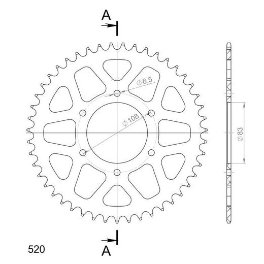 REAR ALU SPROCKET SUPERSPROX RAL-404:47-RED CRVEN 47T, 520
