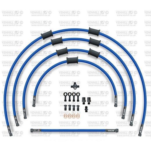 STANDARD FRONT BRAKE HOSE KIT VENHILL POWERHOSEPLUS KAW-6002FB-SB (5 HOSES IN KIT) SOLID BLUE HOSES, BLACK FITTINGS