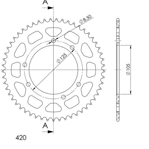 REAR ALU SPROCKET SUPERSPROX RAL-1131:53-ORG ORANGE 53T, 420