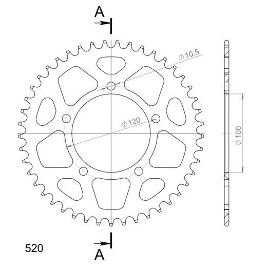 REAR ALU SPROCKET SUPERSPROX RAL-703:45-GLD ZLATO 45T, 520