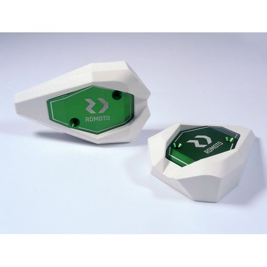 CRASH SLIDERS RDMOTO KTM13N WHITE POLYAMIDE WITH GREEN CAPS