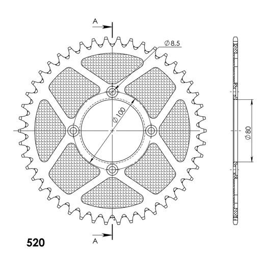 REAR ALU SPROCKET SUPERSPROX RAL-2802/2:46-SLV SILVER 46T, 520