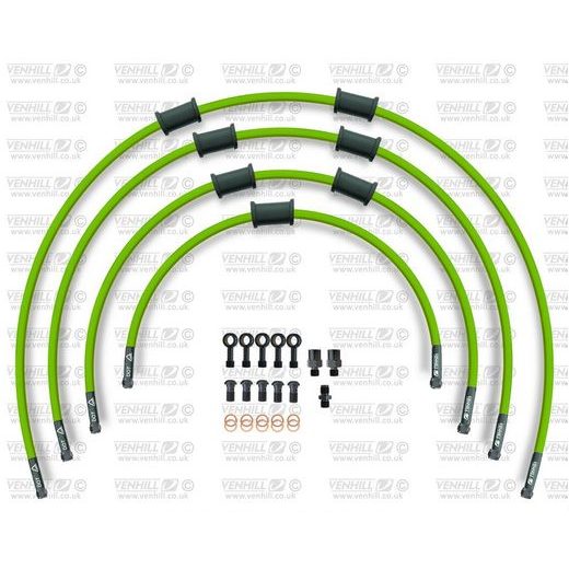 STANDARD FRONT BRAKE HOSE KIT VENHILL POWERHOSEPLUS SUZ-5004FB-GR (4 HOSES IN KIT) GREEN HOSES, BLACK FITTINGS